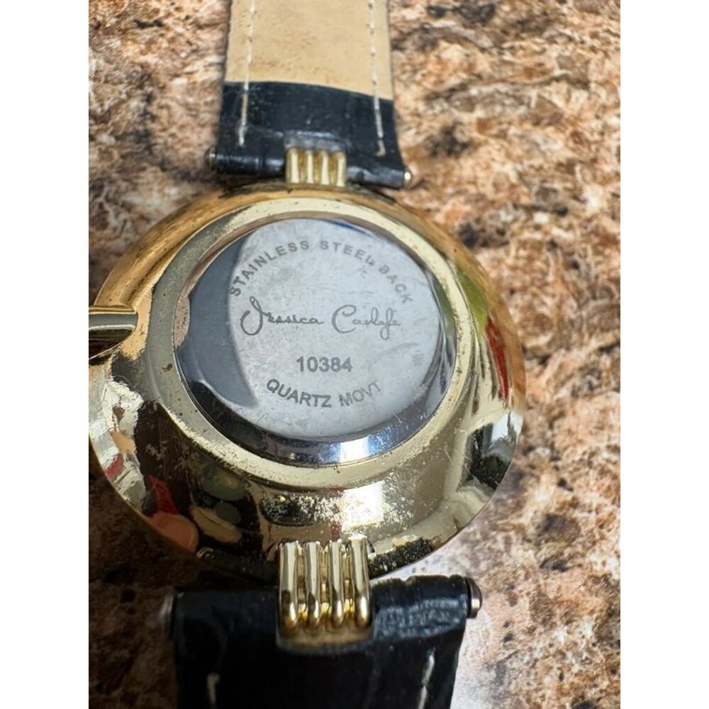 Jessica Carlyle Quartz Womens Watch Gold Tone Black Dial Faux Leather Strap - Picture 4 of 6